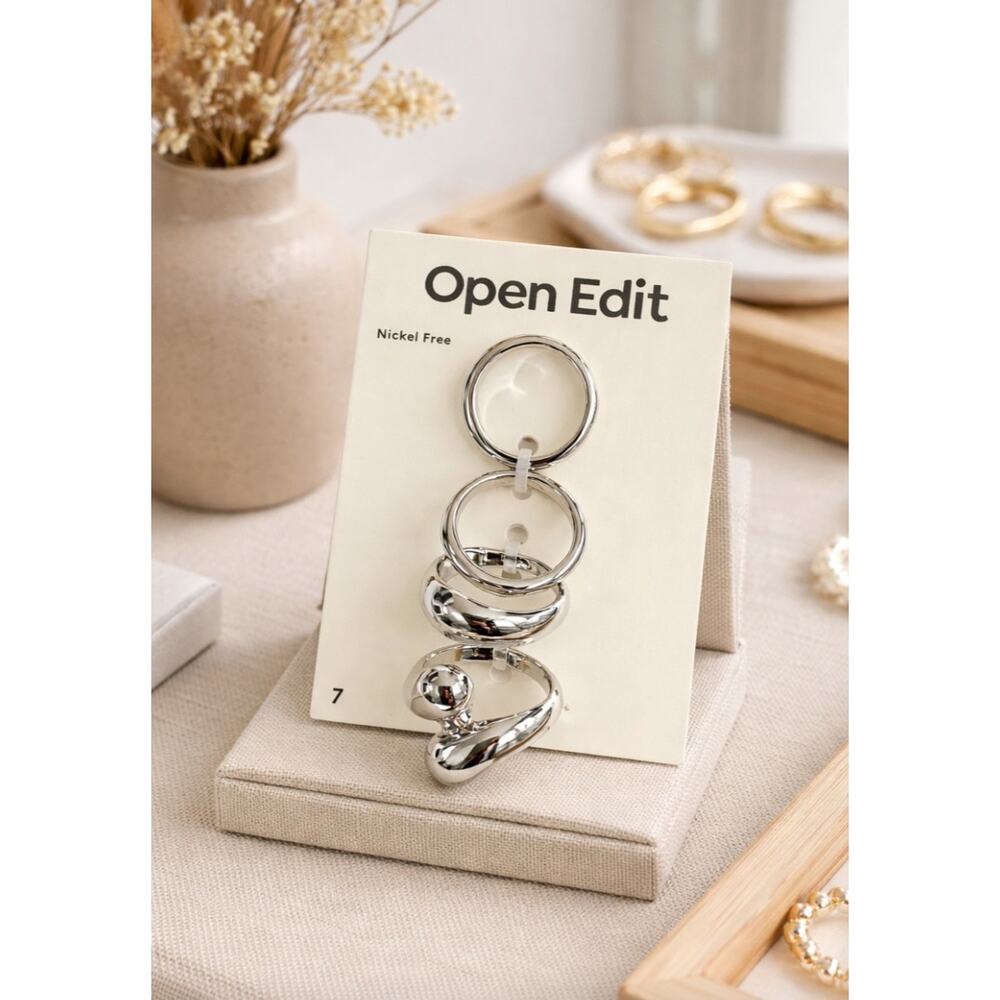 Nordstrom Open Edit Silver Ring Set Size 7 New